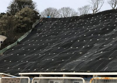 February: erosion protection matting is overlaid with a high tensile steel netting